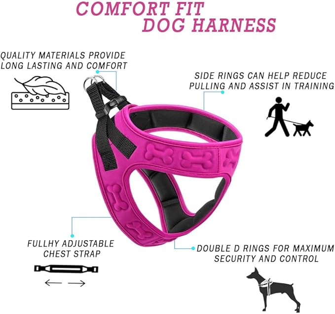 Comfort fit Step-in Dog & Puppy Harness - Comfortable All Weather Dog Vest Harness: Adjustable, Soft Padded, Easy to Put-on for Small, Medium-Sized Dogs.