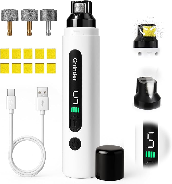 BABORUI Dog Nail Grinder Quiet, 5-Speed Pet Nail Grinder with Cooling Sponge & 3 Grinding Heads for Large Medium Small Dogs/Cats, Rechargeable Nail Trimmer with LED Light, Paws Grooming Smoothing Tool