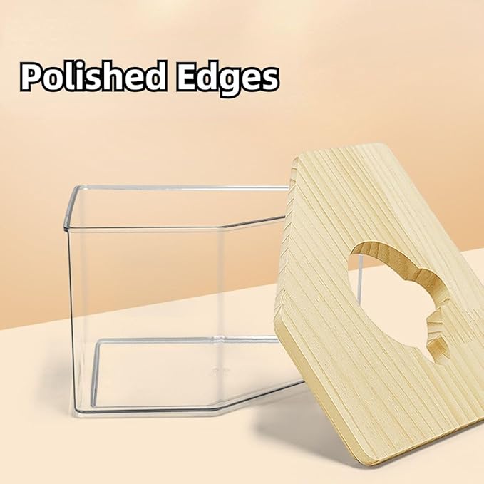 Hamster Sand Bath Box Container, Small Pet Sandbox Lid Design Take Bath Wooden Sandbox Dust Bath, Transparent Bathroom & Digging Box Acrylic Syrian Hamster Litter Box Small Animal Accessories (C)