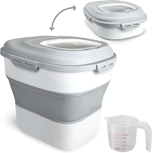 Cereal Rice Storage Containers, 20 to 50Lbs Collapsible Dry Food Dispenser Bins with Airtight Flip Lid Rolling Wheel, Kitchen Pantry to Store Sugar Flour, Dog Pet Cat Food Holder Container
