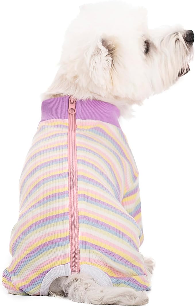 Striped Dog Recovery Suit Female Male For Small Medium Dogs,Dog Surgical Recovery Suite Bodysuit After Surgery Zipper On Back Puppy Cat Long Sleeve Onesies Bodysuit After Surgery Wound Protective