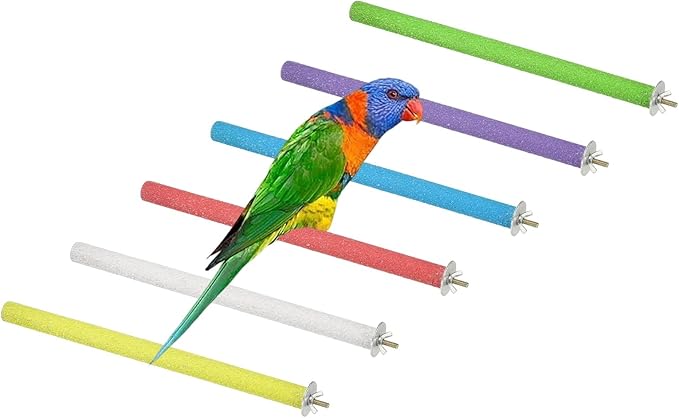 Parrot Perch, Wooden Parrot Perch Stand Toy, Paw Grinding Stick, Bird Cage Accessories, 11.8 x 0.78in (6 Colors, 6 Pcs) Birds Toys Intended for Cage/Parakeets/Conure/Budgie