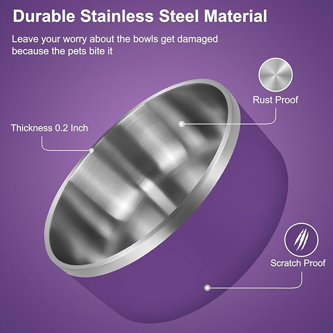 LIHONG Stainless Steel Dog Bowls for Large Dogs,Dog Food Water Bowls with Non Slip Rubber Bottom,Pet Feeding Bowl,Double Wall Insulated,Rustproof(64oz,Purple)