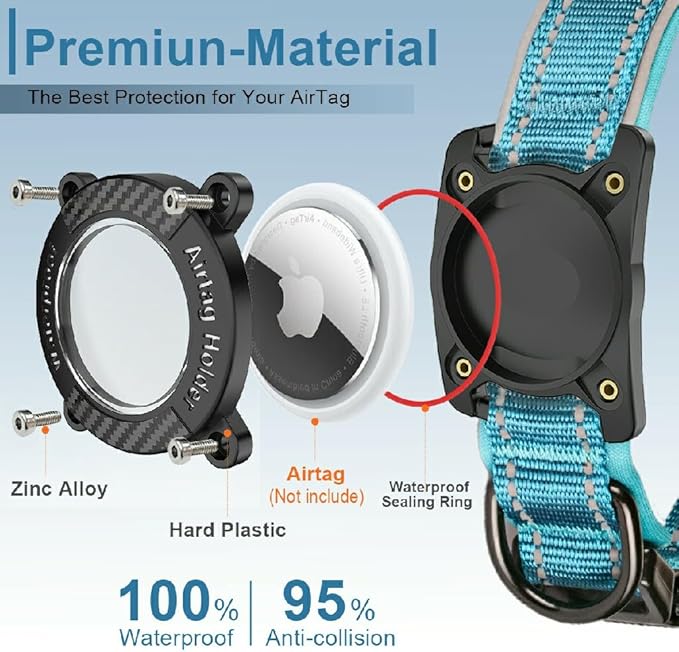 Upgraded AirTag Dog Collar, IP68 Waterproof Dog Collar with Apple Air Tag Holder, Reflective Adjustable Heavy Duty Dog Collars with Soft Padded for Small, Medium and Large Dogs,Blue, XL