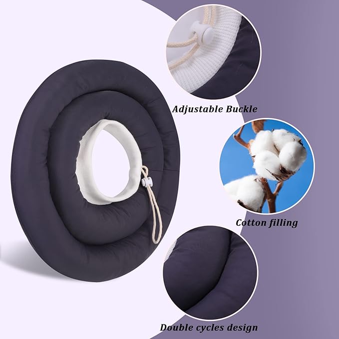 IDOMIK Dog Recovery Collar, Waterproof Soft Dog Cone After Surgery, Comfy Protective Elizabethan Collar Alternative for Dogs Cats, Adjustable Pet Neck Donut Cone Anti-Licking Biting Wounds,Grey,L
