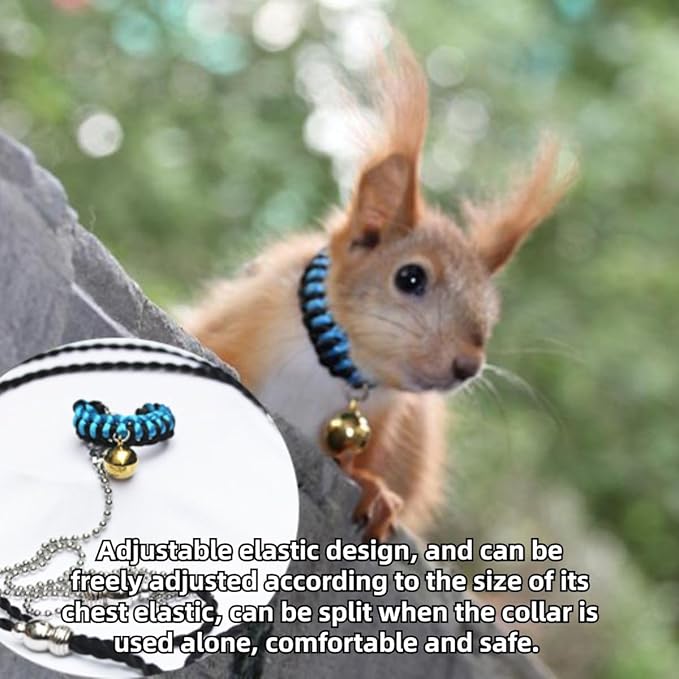 Squirrel Traction Rope Strap Anti-Biting Chain Rope, Small Animal Walking Collar Harness with Lead Leash for Hamster Gerbil Rat Mouse Ferret Chinchilla (Black with Yellow)