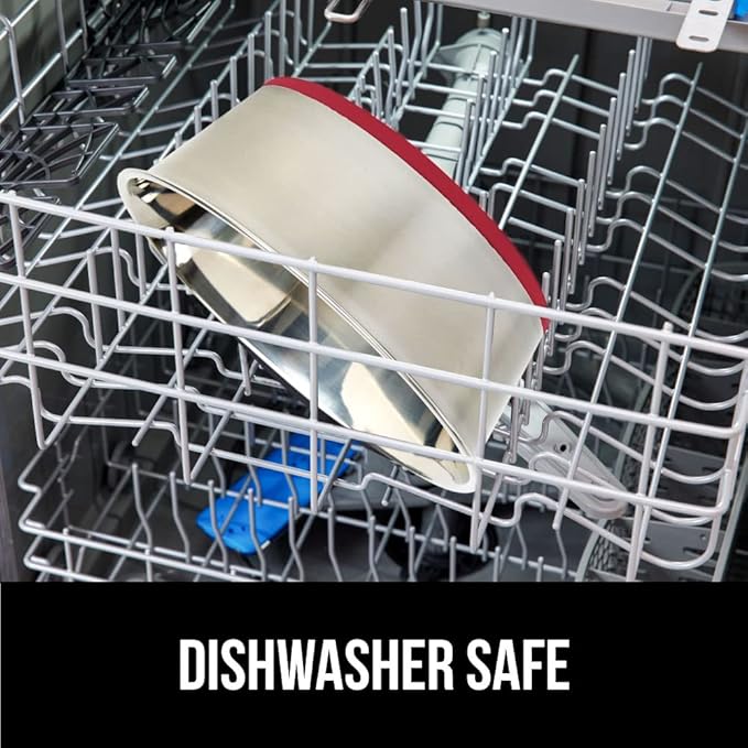 GORILLA GRIP Stainless Steel Metal Dog Bowl, Rubber Base, Heavy Duty Feeding Dish, Food Grade BPA Free, Less Sliding on Floors, Quiet Pet Bowl for Cats and Dogs, Holds 2 Cups (16 fl oz), Red