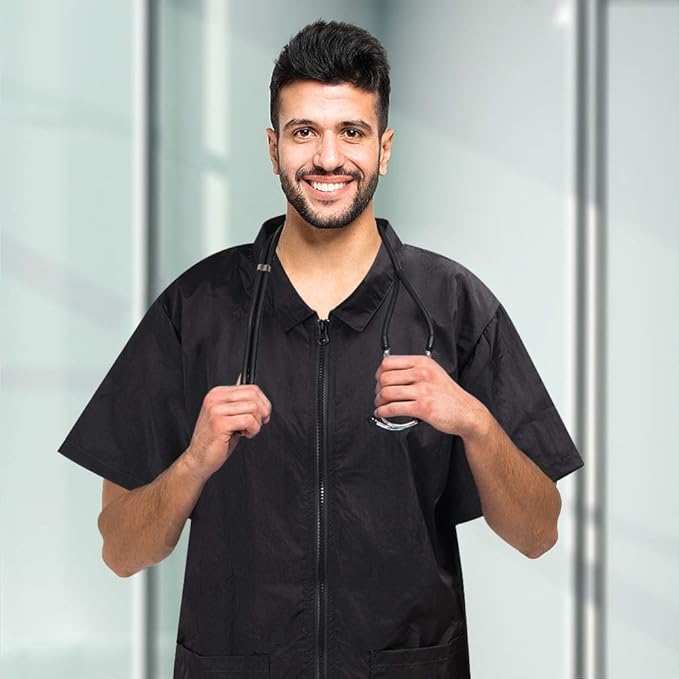 Noverlife Pet Groomer Jacket with Full Zipper, M Size, Dog Cat Grooming Cloth Apron, Cosmetology Uniforms for Men and Women