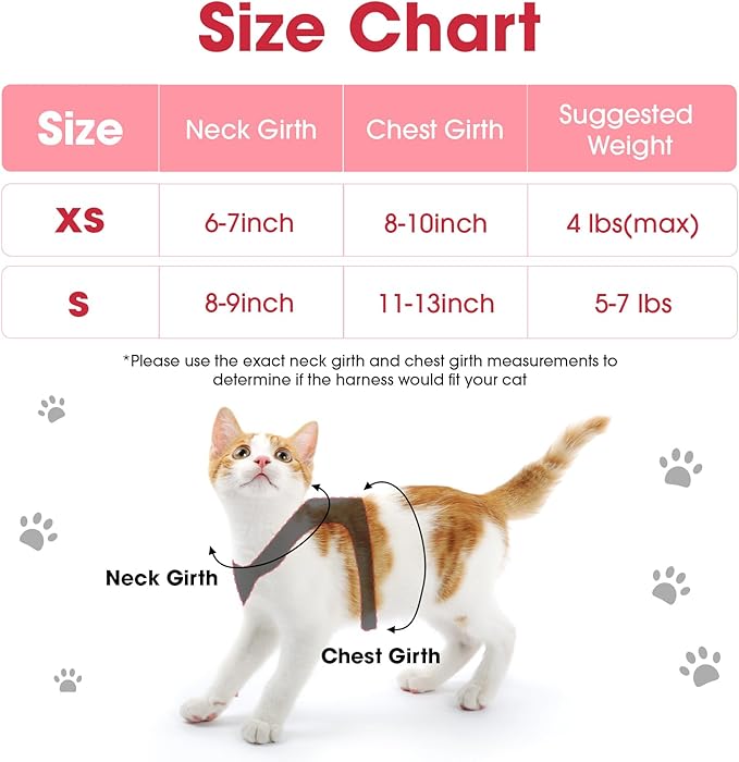 Cat Vest Harness and Leash Set for Walking Escape Proof, Adjustable Kitten Harness Breathable Mesh with Reflective Strips Harness for Kitty Puppy Bunny (Red, S)
