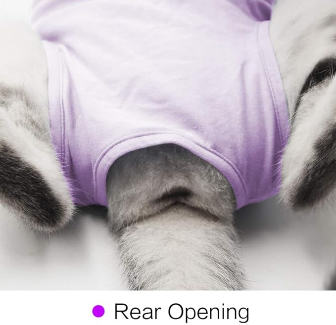 DOTON Cat Recovery Suit for Male and Female Surgical Post Surgery Soft Cone Onesie Shirt Clothes Neuter Licking Protective Diapers Outfit Cover Kitten Spay Collar(S, Purple)