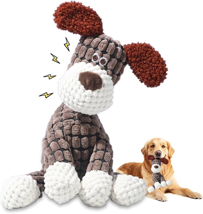 2025 New Dog Toys, Indestructible Plush Dog Toy, Dogs Toys for Aggressive Chewers, Dogs Squeaky Chew Toy for Indoor Pups Teething (Brown 1pcs)