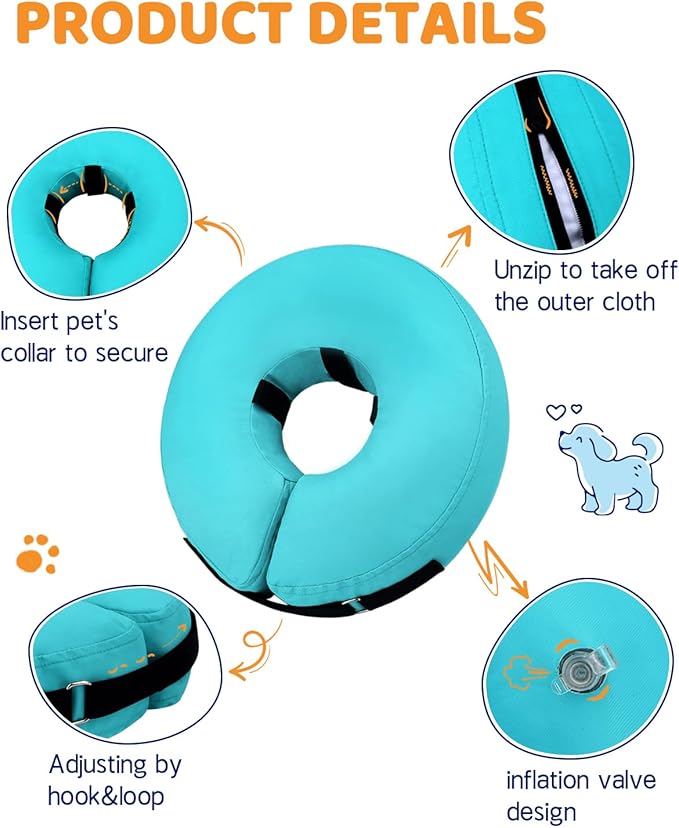 Supet Inflatable Dog Cone Collar Alternative After Surgery, Dog Neck Donut Collar Recovery E Collar to Stop Licking, Soft Dog Cone for Medium Large Dogs