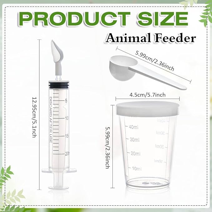 Baby Bird Feeding Syringe Set ，Parrot Small Pet Manual Feeder Measuring Tools， Milk Water,Liquid Food,Reusable (20ml Syringe+50ml Measuring Cup+1 Spoon)