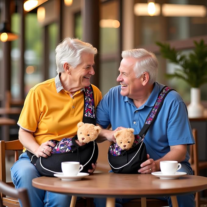 Pet Sling Carrier for Small Dogs & Cats, Mesh Travel Shoulder Bag, 10 lb Capacity, Adjustable Strap, Black with Geometric Pattern (Red camo, Medium)