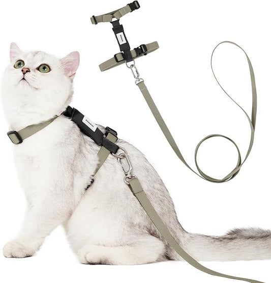 Cat Harness and Leash Set - Green Extra Lightweight Soft Kitten Harness Escape Proof, Adjustable Travel Pet Harness for Walking，Easy Control Comfortable Outdoor (Olive Green, One Size)