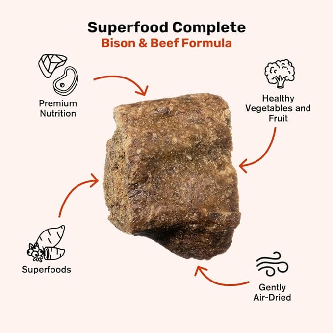 BADLANDS RANCH - Superfood Complete, Air-Dried Adult Dog Food - High Protein, Zero Fillers, Superfood Nutrition by Katherine Heigl (24 oz, Beef & Bison Formula)