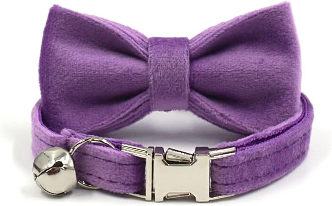 Cat Collar Personalized with Name Tag & Bells Optional Airtag Holder & Bow-tie Colorful Cute Cat Collars for Girls & Boys Cats Soft Durable Custom Kitten Collars for Small Large Cats (Deep Purple)