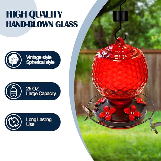 Glass Hummingbirds Feeder for Outdoors Hanging,25 OZ Humming Birds Feeder for Outdoors,Hummingbird Gifts,Gardening Gifts for Women