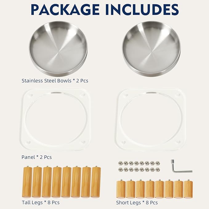 Elevated Cat Bowls for Indoor Cats – Raised Acrylic Cat Bowl Stand with 5.5 Inch Wide Stainless Steel Dishes, Pet Food Table Plate for Easy Feeding, Whisker Friendly(Silver,Set of 2)