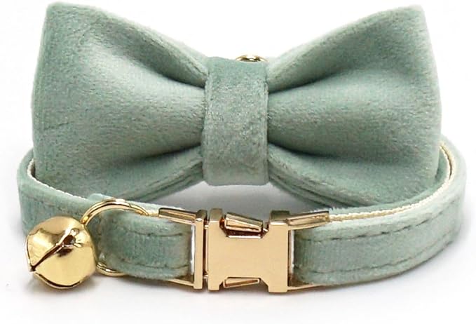 Personalized Cat Collar with Bells,Velvet Customized Small Cat Collar with Name Tag,Pet Collar with Name Phone Number Engraved ID Tags for Boy and Girl Kitten Cats (White Tea)