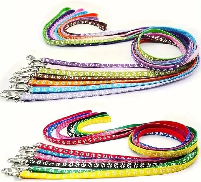 Yellow Small Dog Collar with Bell Leash Set, Nylon Basic Reflective Puppy Collars Paw Print for Boy Girls XXS Xs S Cat Pet Animal Litter Tiny Kitten