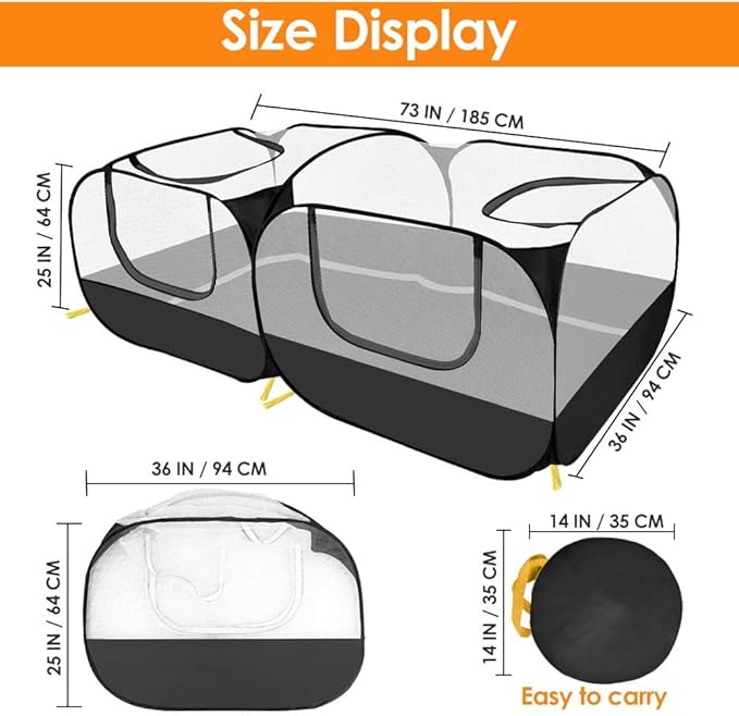 Lukovee Small Animals Playpen, Chicken Pen with Escape-Proof Detachable Bottom & 4 Zipper Doors, Breathable Foldable Portable Large Chicken Run Coop for Puppy Duck Kitten Rabbits Outdoor Yard (Black)