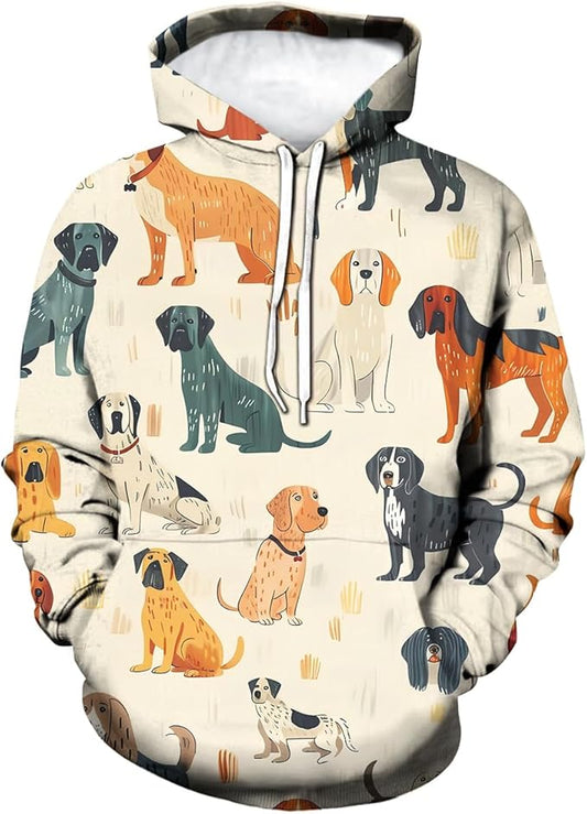 Unisex Adults 3D Dog Cat Printed Hoodies for Men Women Pullover Novelty Sweatshirts with Pockets