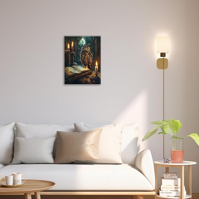 Owl Book Wall Art Vintage Canvas Wall Decor Prints Framed Painting Owls Pictures Gifts Artwork for Bathroom Living Dining Bedroom 12"x16"