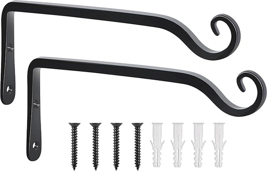 Gtongoko 2 Pack 10 Inch Metal Plant Hangers Wall Hooks for Hanging Plant Brackets, Outdoor Hooks for Hanging Bird Feeders, Flower Baskets, Lanterns, Wind Chinme, Solar Lamps