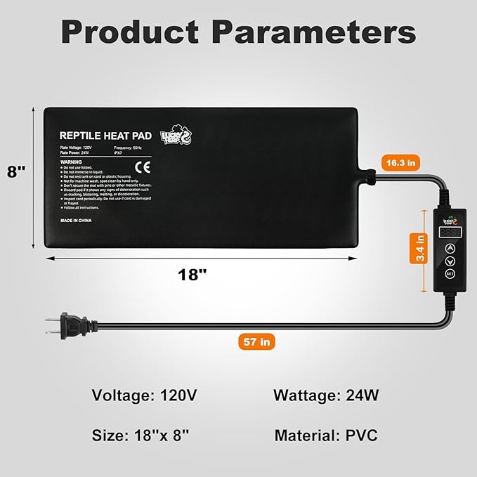 LUCKY HERP Reptile Heating Pad 24W 8X18 Inch with Thermostat, Under Tank Heater Terrarium Warmer Heat Pad and Digital Thermostat Controller for Hermit Crab, Turtles Lizards, Reptile