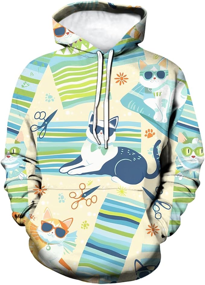 Unisex Adults 3D Dog Cat Printed Hoodies for Men Women Pullover Novelty Sweatshirts with Pockets