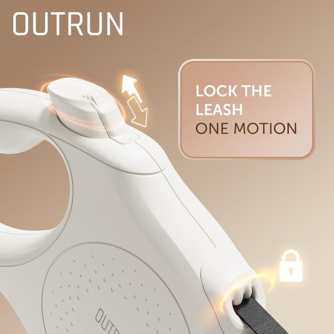 OUTRUN Retractable Dog Leash 16 FT Walking Leash up to 55 Lbs, Strong Nylon Tape No Tangle, Heavy Duty One-Handed Brake Lock Perfect for Small & Medium Sized Dogs and Pets (Starlight White)