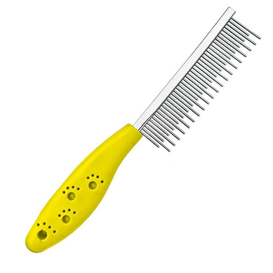 Dog or Cat Comb Grooming with Short and Long Teeth Dematting Knots Tangles Remover Combs Detangler Tool Suitable for Dogs Cats Poodle HorseStainless Steel Pin (Yellow)