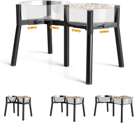 Adjustable Raised Dog Bowl Stand for Medium & Large Dogs – 11" Tall Elevated Feeder Fits 7–10.6" Wide Bowls, 2-in-1 Dog Food & Water Bowl Holder (Bowls Not Included)