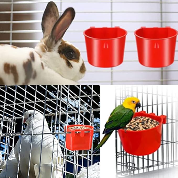 Cage Cups for Chickens,Chicken Feeders Waterer Bird Water Cup,Hanging Quail Waterer,Dish Seed Container Coop Feeder,Plastic Poultry Pet Feeding Water Bowl for Rabbit Pigeon,Round,10 Pack,Red