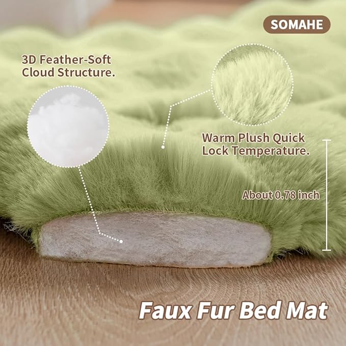 Cat Bed Plush Puppy Pad Mat with Non-Slip Bottom Faux Fur Kitten Beds for Carriers/Floor Dog Friendly 23 x 15 Inch Medium Green