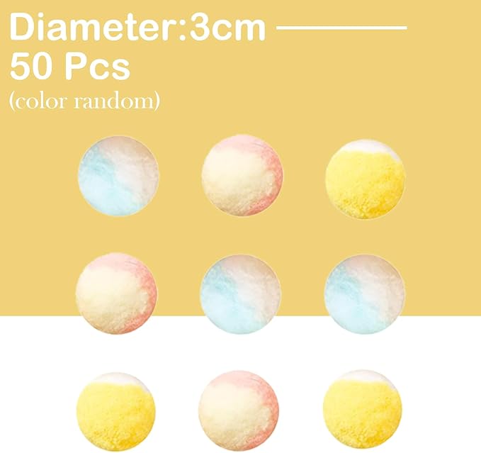 Cat Toy Balls, 50Pcs Premium Soft Pom Pom Balls for Kittens, 1,2'' Funny Interactive Cat Pompom Toys for Bored Indoor Cats Playing Plush Ball for Craft DIY Decorations, Cute Kitten Kitty Toys