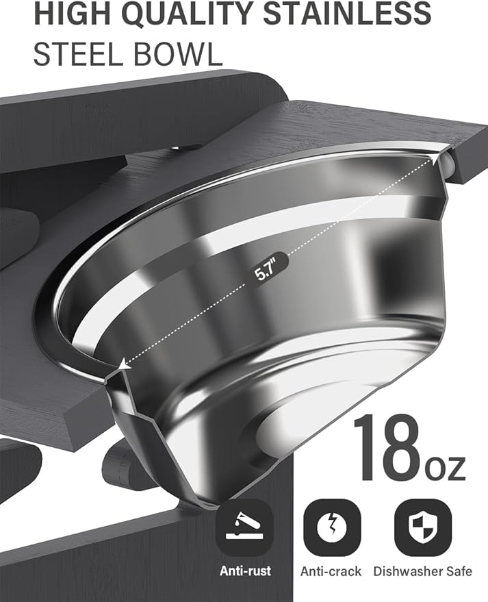 Vantic Elevated Dog Bowls, Adjustable Raised Dog Bowl Stand for Small Puppy and Cats, Sturdy Bamboo Pet Food Feeder with 2 Stainless Steel Dishes, Gray