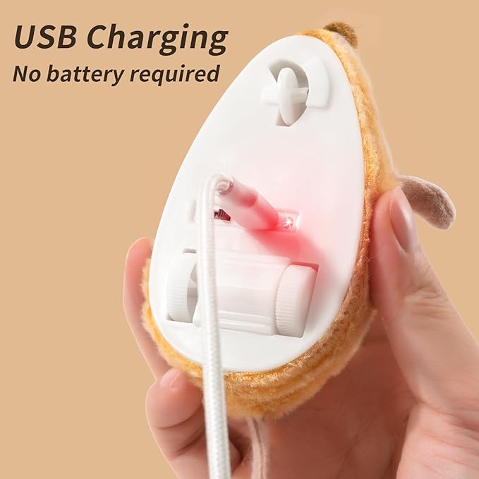 Interactive Cat Toys Mouse for Indoor Cats Rechargeable Cat Toy Mouse Toy Feather Bell Tail Lifelike Electric Automatic for All Breeds Boredom Exercise-Yellow