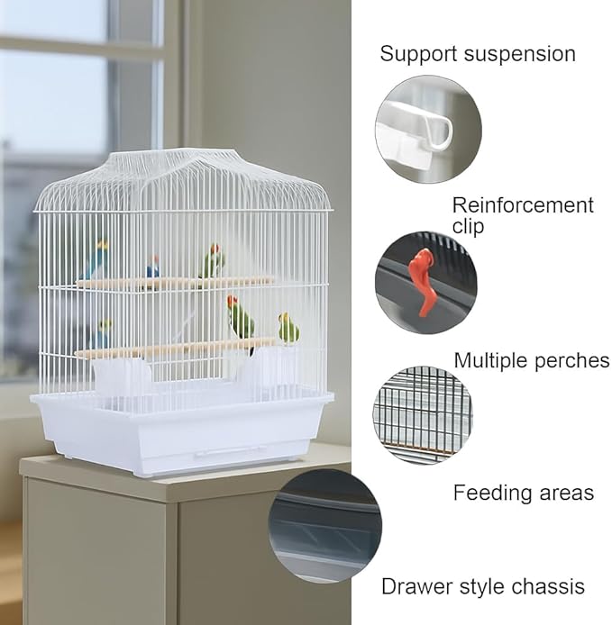 GarveeHome Small Bird Cage with Wheels, 44 Inch Parakeet Cage with Top Stand, 3 in 1 Bird Carrier for Parakeets, Canaries, Lovebirds, Small Quaker, Cockatiels, Budgie, Green Cheek (20in White)
