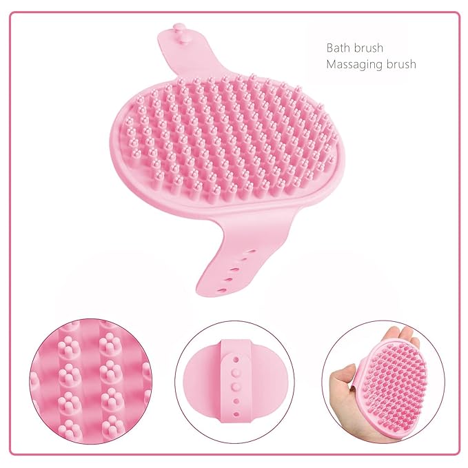 Small Animal Pet Grooming Kit with Pet Shedding Slicker Brush, Bath Massage Glove, Pet Grooming Comb, Nail Clipper Trimmer for Rabbit, Puppy, Kitten, Guinea Pig, Hamster, Ferret (Pink)