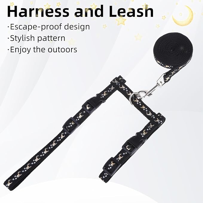 PUPTECK Adjustable Cat Harness and Leash Set Escape Proof Kitten Strap Collar for Walking Travel, Moon&Star, M