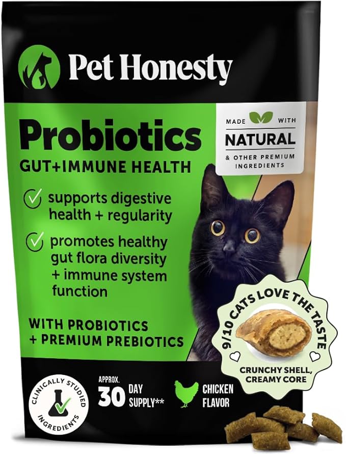 Cat Probiotics Gut + Immune Health Chews – Crunchy & Creamy Cat Treats for Digestive Health, Gut Flora & Constipation Relief – Supports Immunity, Regularity, & Healthy Digestion, 30-Day Supply Chicken