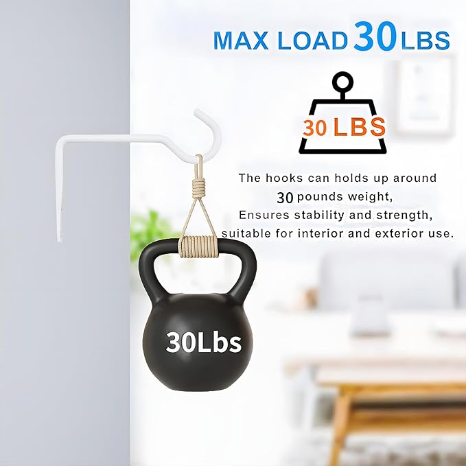 White Metal Wall Hooks Hanging Plant for Bird Feeders, Wind Chimes, Flower Baskets.Wall Plant Hangers Indoor/Outdoor (White, 2PCS)