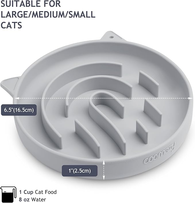 Coomazy Silicone Slow Feeder Dog Cat Bowls, Interactive Puzzle Toy for Pets Food Training, Keeps Dogs Cats Busy, Prevents Puppy Kitty Overeating (Smoke Gray, 1.4Cup)