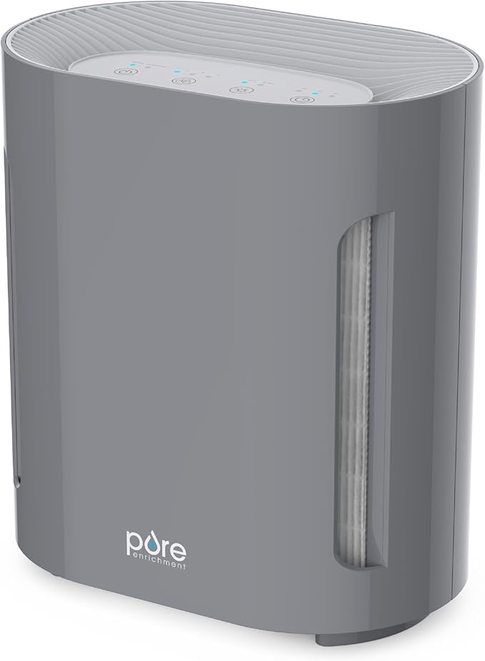 Pure Enrichment PureZone Air Purifier for Bedroom & Living Room, 4-Stage Filtration & UV-C Light, H13 HEPA Filter Helps Remove Bacteria, Pet Hair Dander, Allergens, Germs, Smoke, Dust (Gray)