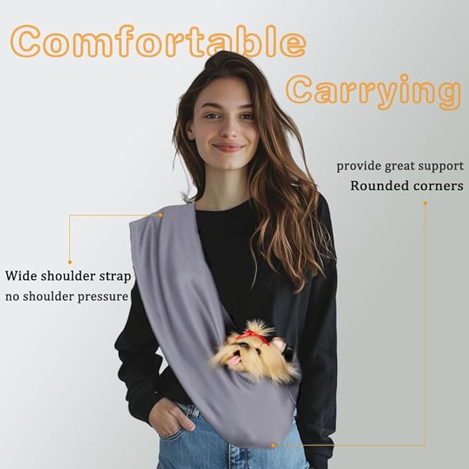 Dog Sling Carrier for Small Dogs, Up to 11 lbs, Dog Carrier Sling is Easy to Carry, Hand Free, Keep Warm, Grey