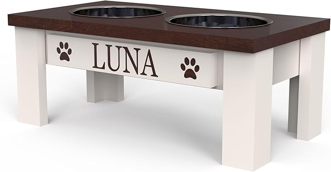GrooveThis Woodshop Luxury Pet Feeder - Elevated Stand with Stainless Steel Bowls for Small Dogs & Cats, Anti-Slip, Easy Clean, Chic & Durable Design (Small, Dark Walnut)