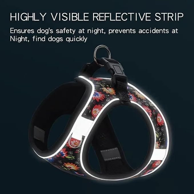 Step in Dog Harness No Pull Flower Adjustable Soft Mesh Padded Reflective Pet Vest Harness and Leash Set for Small Medium Dogs