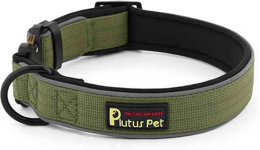 Plutus Pet Tactical Dog Collar, Reflective, Adjustable Heavy Duty Dog Collar, Soft Padded and Comfortable, for Small Medium and Large Dogs (Ranger Green, XS)